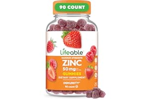 Lifeable Zinc Gummies | 50mg | Great Tasting Natural Flavor Zinc Vitamins | Gluten Free, Vegetarian, GMO-Free Zinc Chewable | for Immune Support | 90 Gummies