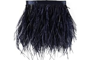 PINKFEATHER Fringe Trim - 2yards 4-6inch Ostrich Feathers Fringe Trim for DIY Dress Sewing Costumes Decoration,Craft Clothing,Wedding,Christmas Home Party (Navy Blue)