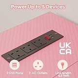Bestier 106.5CM L shaped Desk with Power Outlets LED Lights Pink view 5