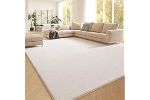 Fyoulimt White Fluffy Rug 8x10 Faux Rabbit Fur Rug Area Rugs for Living Room Washable Fuzzy Plush Shag Rug for Bedroom Large 