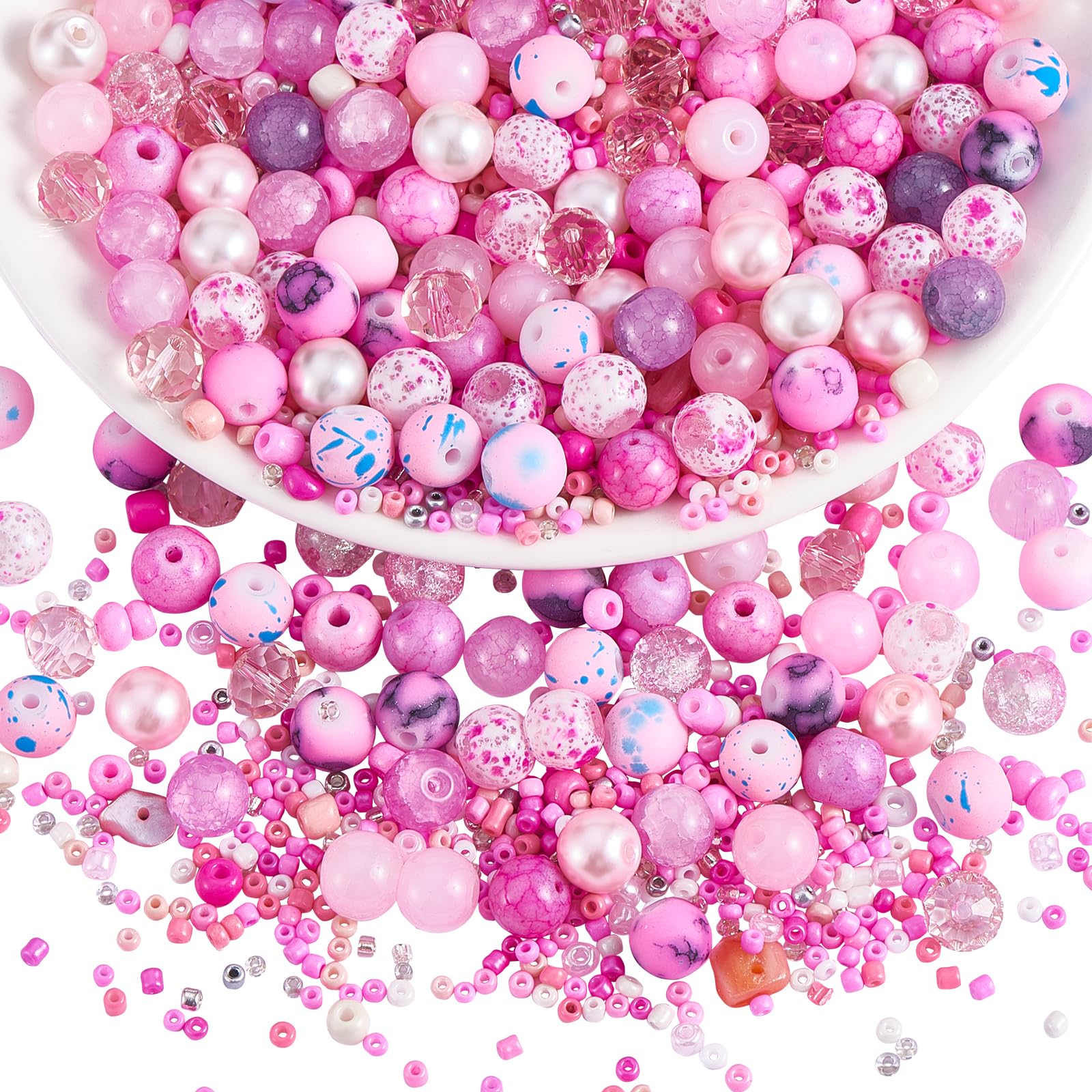 BEEFLYING 1 Pack Assorted Pink Glass Crystal Beads (8MM) for Jewelry Making, DIY Crafts & Accessories