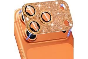 Hsefo Compatible with iphone 17 Pro Max Camera Lens Protector, Bling Glitter 9H Tempered Glass Anti Scratch Full Protective Len Cover, Orange