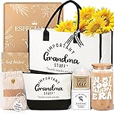 iAOVUEBY Mothers Day Gifts for Grandma, Birthday Gifts for Grandma, 16 Oz Glass Cup Tote Bag Makeup Bag Gift Basket from Granddaughter Grandson, Christmas Thanksgiving Ideas for Grandmother