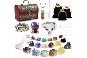 TATOODAA Healing Crystals Set 28 Pcs Real Crystals and Healing Stones Kit, Energy Crystals for Beginners Meditation Yoga, 14 Natural Tumbled Crystals and 7 Raw Chakra Stones, Crystal Ball, Pendulum, Selenite