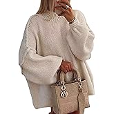 TIQOJE Women’s Oversized Fall Sweater 2026, Chunky Knit Crewneck Long Sleeve Fuzzy Pullover Tops