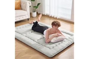 VIPBED Japanese Floor Futon Mattress Twin Size, 4" Thicken Foldable Mattress Tatami Mat Sleeping Pad, 25D Foam Filled Traditional Shiki Futon (shikibuton), Designed in Japan (Light Grey 39"x 80")