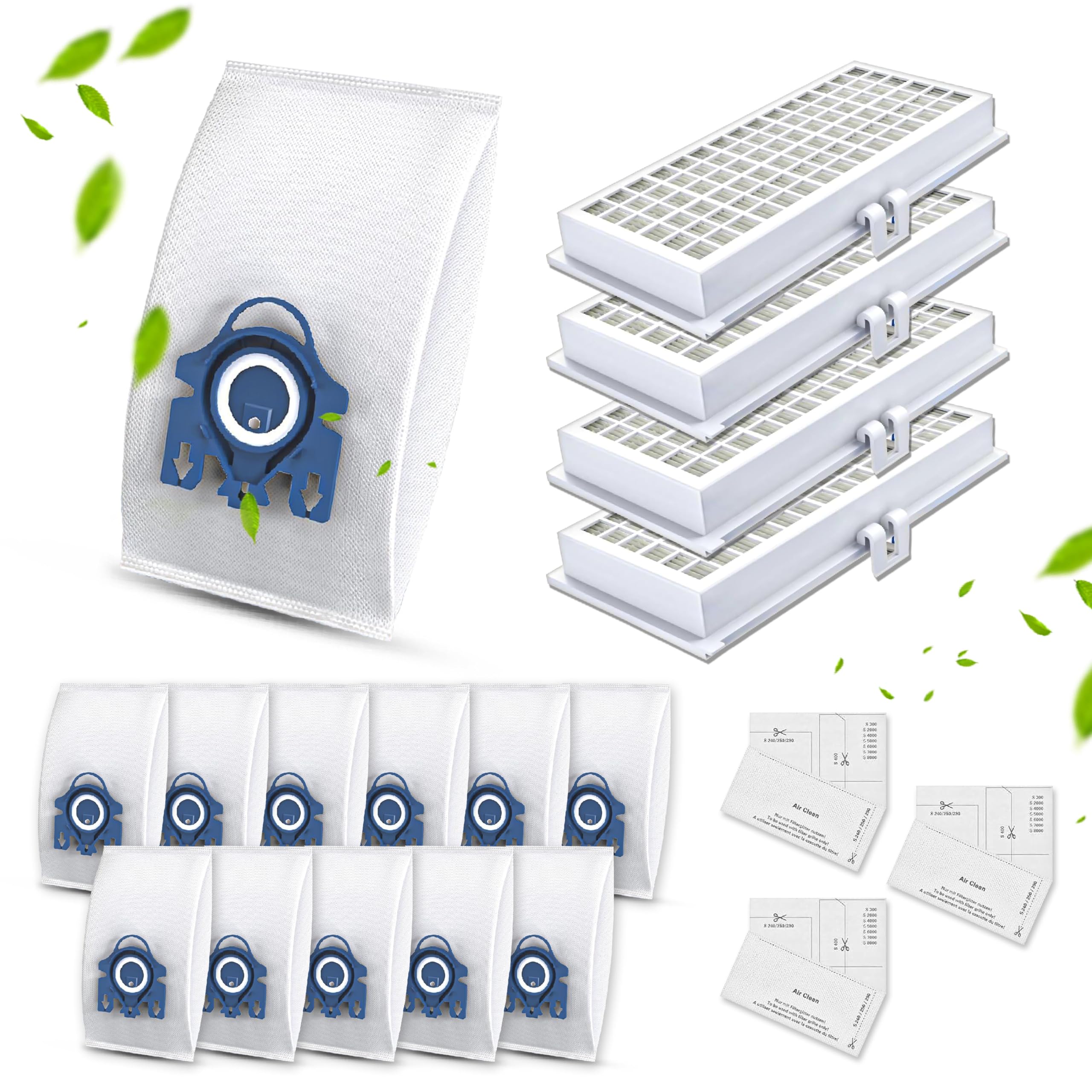 Photo 1 of Combo Replacement Hepa AirClean SF-HA 30 Filter and Replacement AirClean 3D Efficiency GN Vacuum Cleaner Bags for Miele Models Classic C1, Complete C1, S2000...12 Pack C1 Vacuum Bags & 4 Filters