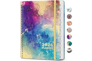 JEJEGO 2026 Planner, Weekly and Monthly Calendar Planner Book, January 2026 - December 2026, Hardcover Spiral Planner with Monthly Tabs, Notes Pages, Perfect for Women & Men, A5 (6.4" x 8.5") - Gold
