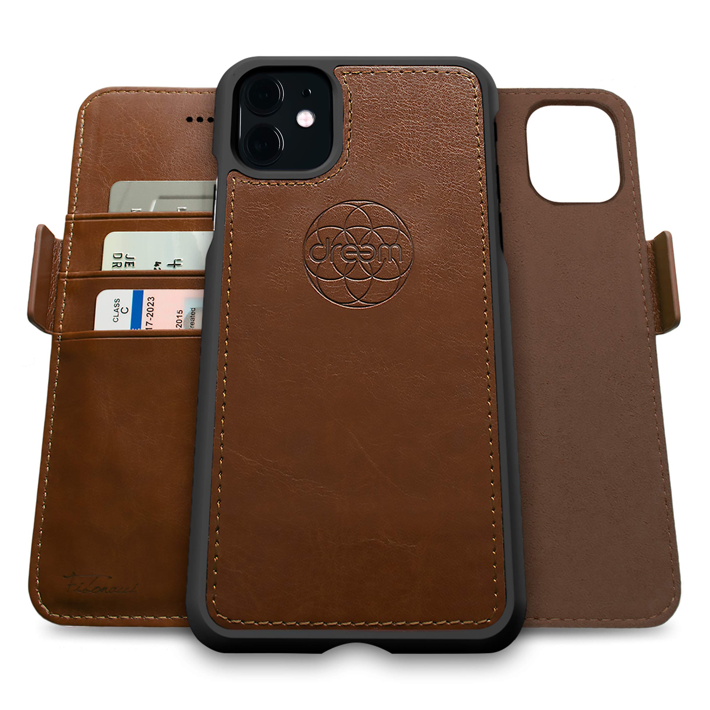 dreem Fibonacci 2-in-1 Wallet Case for Apple iPhone 11 - Luxury Vegan Leather, Magnetic Detachable Shockproof Phone Case, RFID Card Protection, 2-Way Flip Stand - Chocolate — image 1