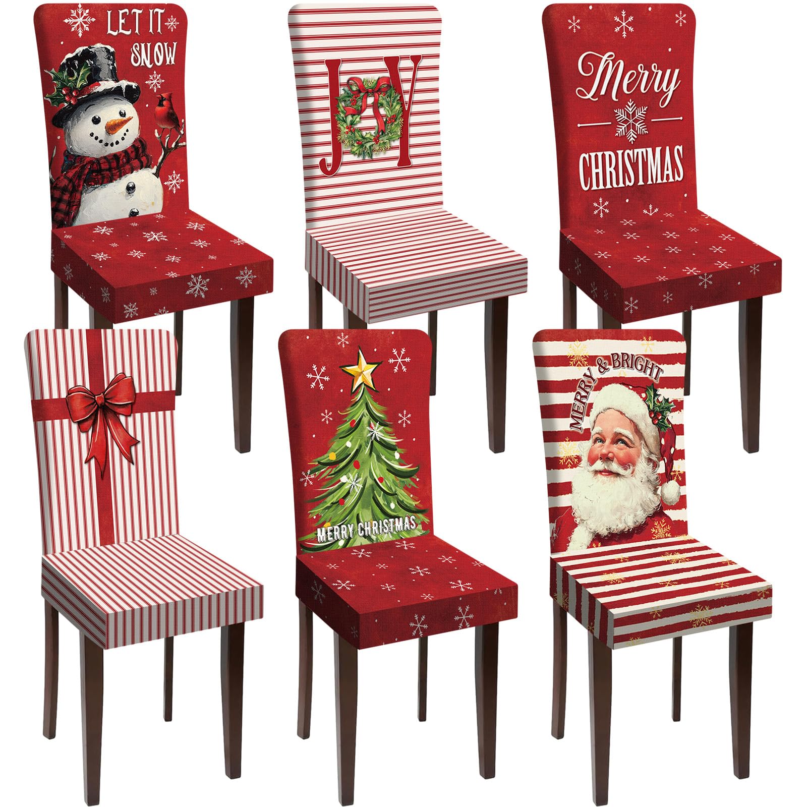Photo 1 of **6 PCS/SIMILAR TO PICUTRE ** FuWeave Christmas Chair Covers Set of 6 Xmas Tree Snowman Let It Snow Stretch Dining Chair Slipcovers Washable Removable Seat Cover Protector Christmas Decorations for Dining Room Kitchen Home Party