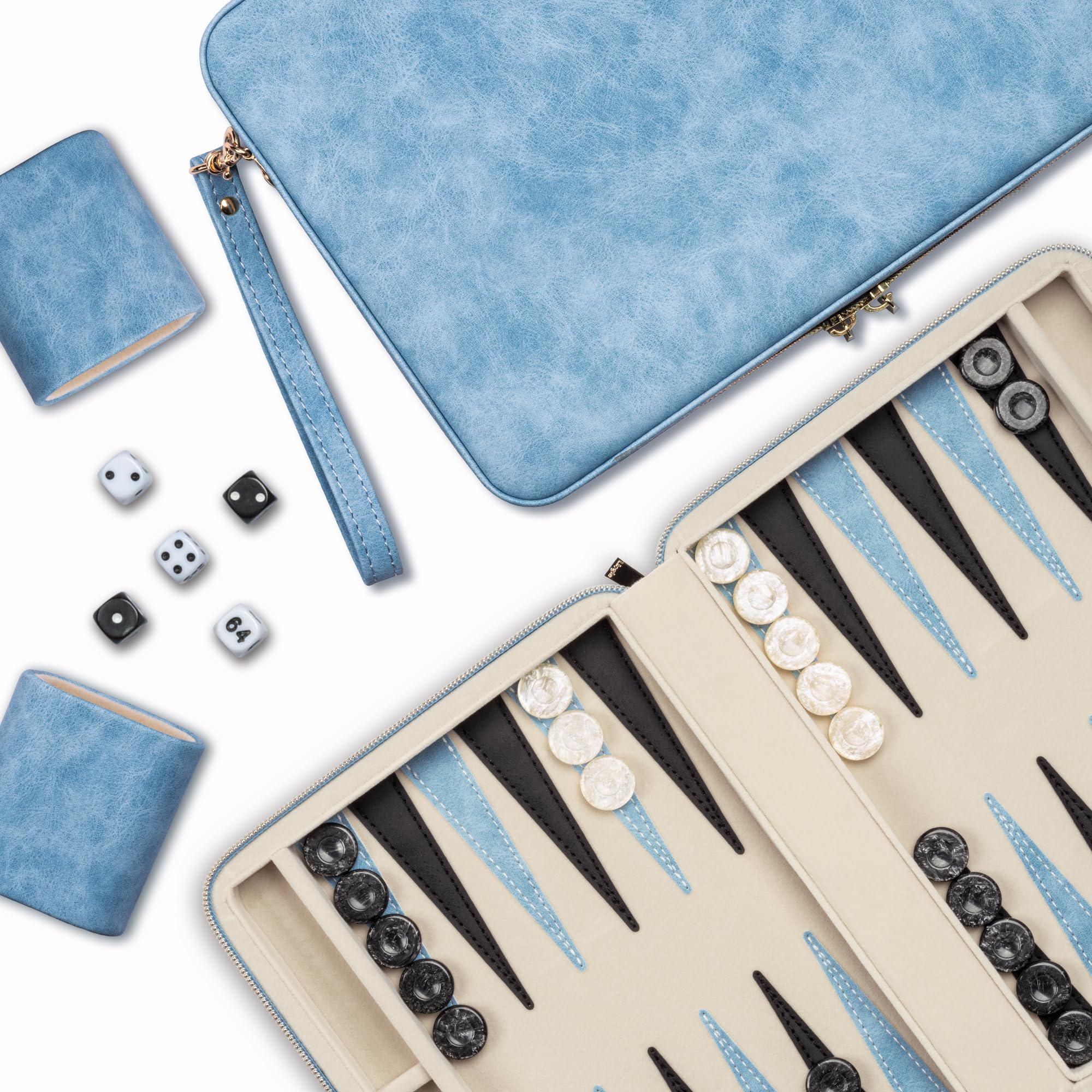Lingle 9.4" Backgammon Sets for Adults, Classic Board Game with Folding Faux Leather Backgammon Case, Portable Travel Backgammon Game Set (Blue) — image 1