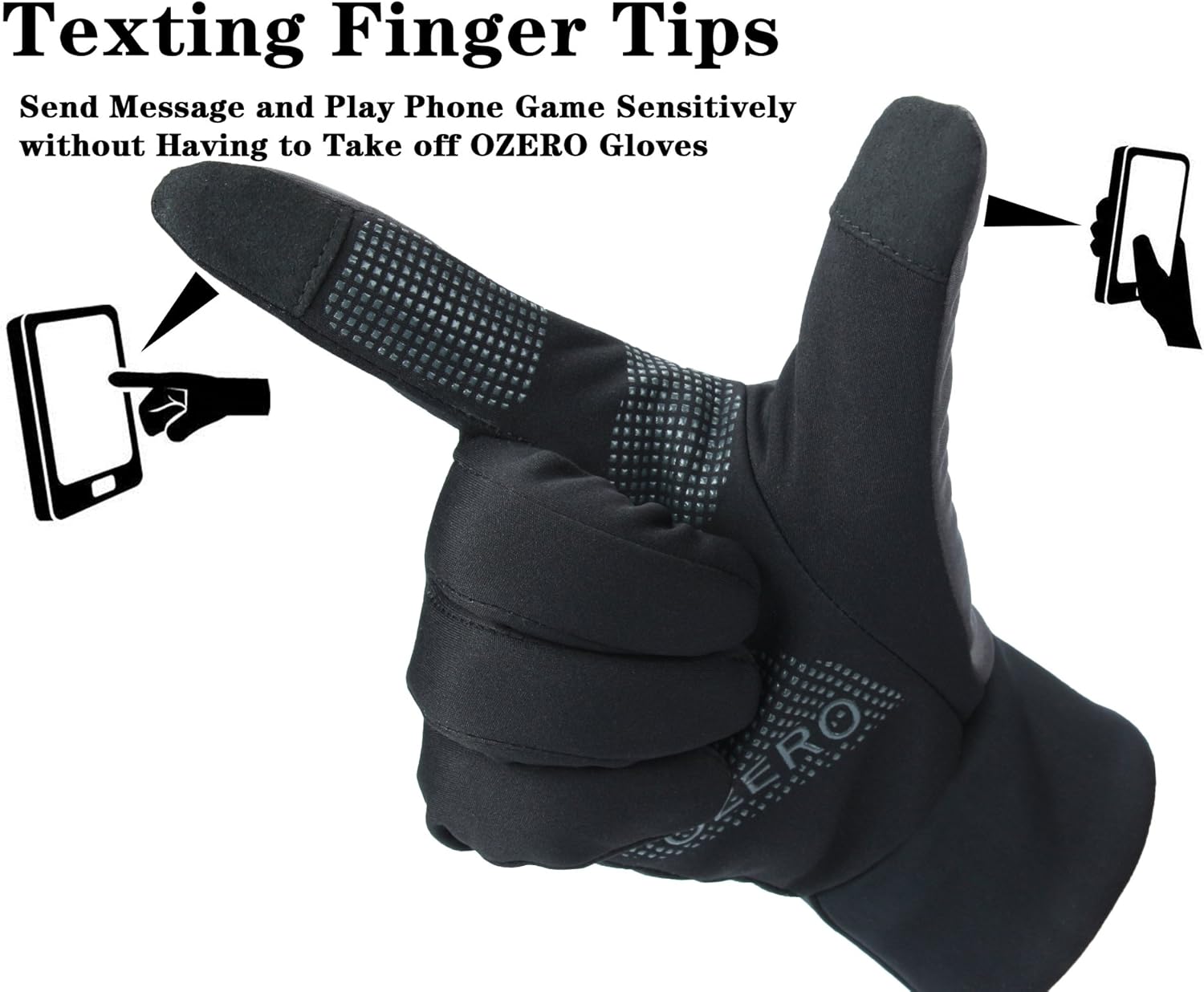 OZERO Mens Winter Thermal Gloves Touch Screen Glove Water Resistant Windproof Warm for Driving Cycling Running : Clothing