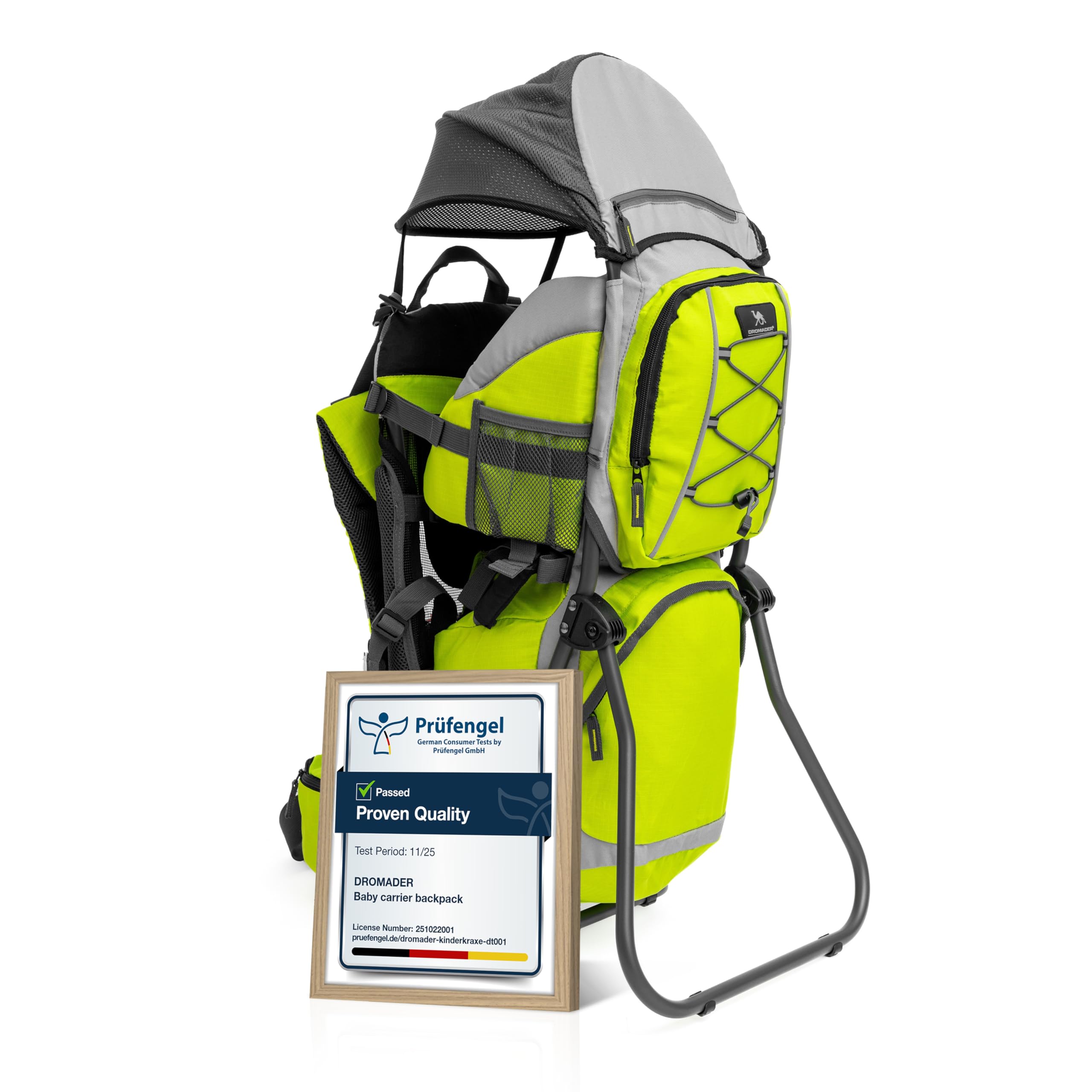 DROMADER Baby Carrier Backpack - Toddler Hiking Backpack with Sun Canopy, Rain Cover, Insulated Pouch, Changing Mat & One-Hand Foldable Frame – Green