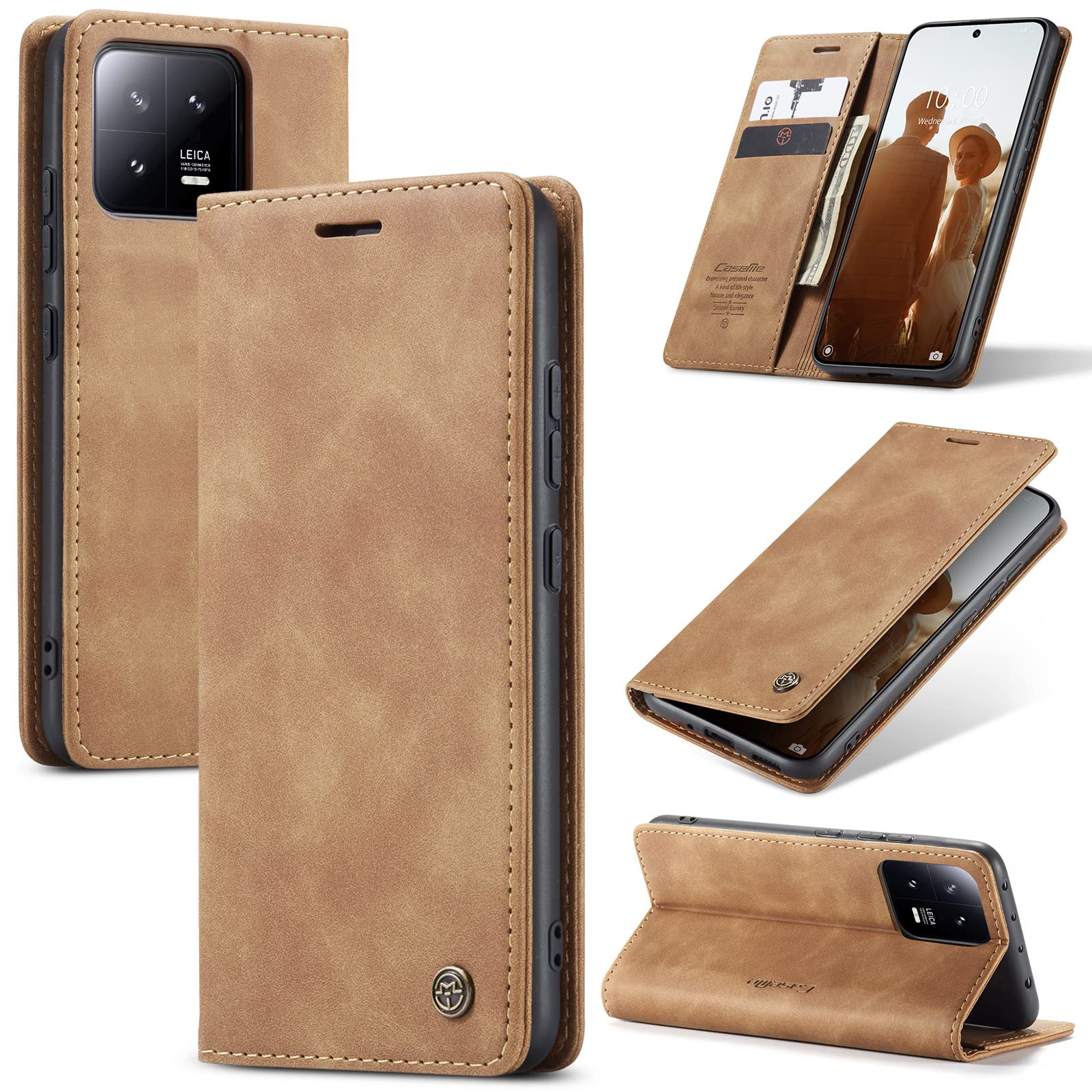 UFinetech Xiaomi 13 Wallet Case, Leather Flip Cover with Card Holder - Sleek Slim Design, Soft TPU, Magnetic Closure, Stand, Shockproof, Anti-Scratch, Camera Protection - Stylish Brown — image 1