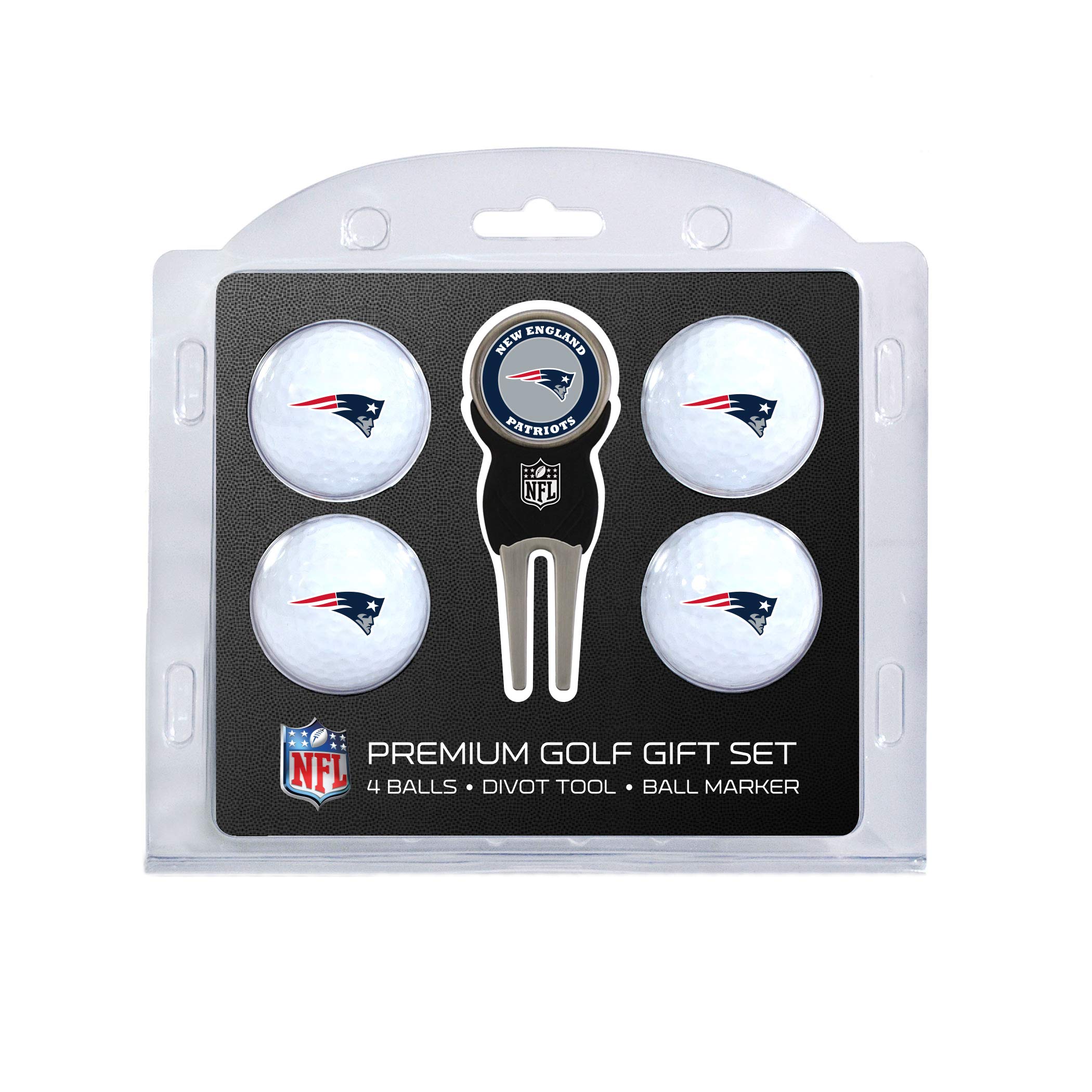 Team Golf NFL New England Patriots 4 Golf Ball And Divot Tool Set Regulation Size Golf Balls (4 Count) & Divot Tool with Removable Double-Sided Magnetic Marker