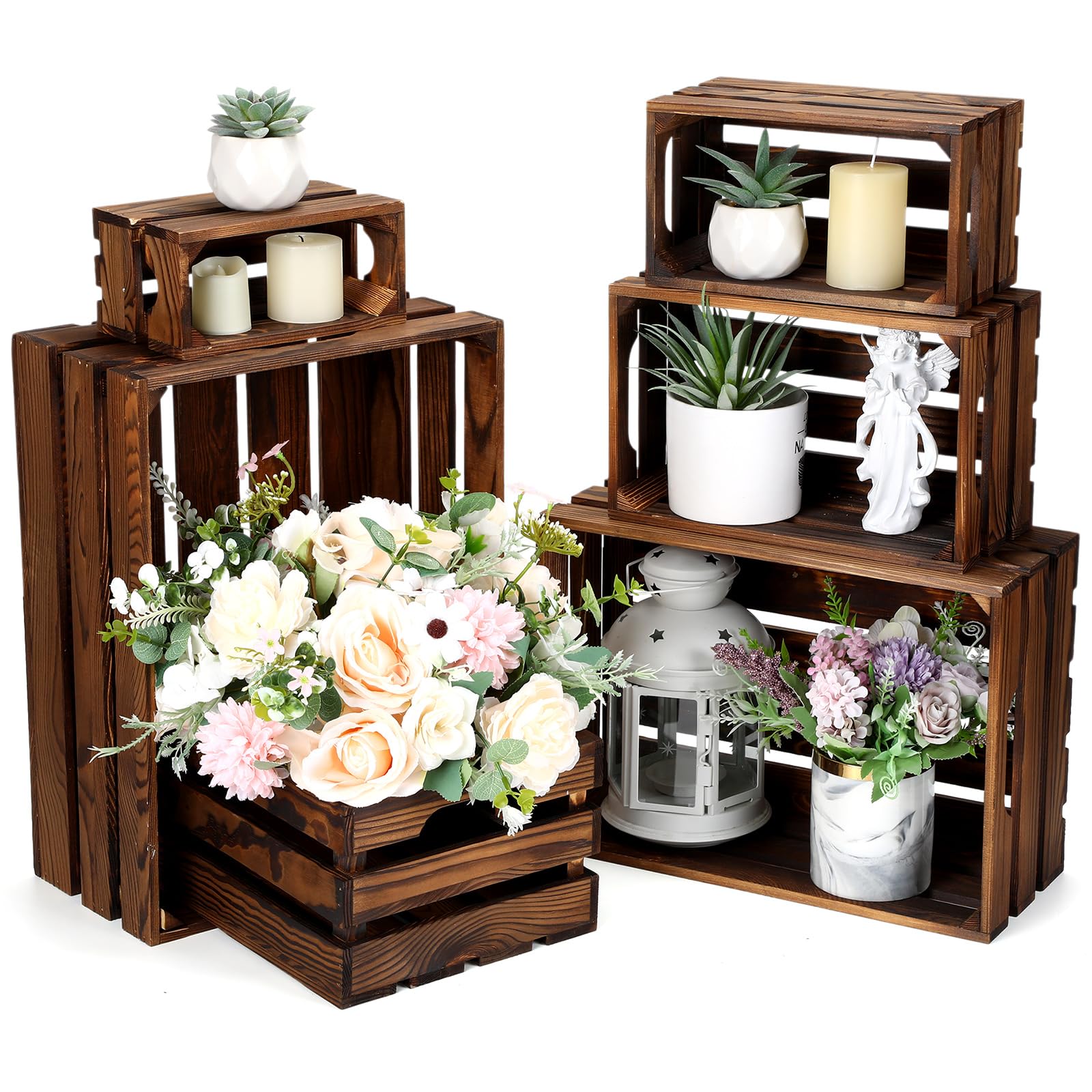 Photo 1 of CroBlissful 6 Pcs Decorative Wood Crates for Storage Display Rustic Nesting Crates with Handle Farmhouse Wooden Storage Container Boxes for Wedding Party Supplies (Vintage Brown)