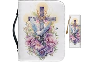 Bengbobar Faith Cross Bible Covers for Women Large Leather Bible Case for Men with Storage Waterproof Floral Bible Protective with Handle and Zipper Bible Book Cover Bookmark 2 Piece Set