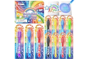 GIFTINBOX Invisible Ink Pen with UV Light for Kids, 12PCS Spy Pen Party Favors for Kids 8-12, Magic Marker for Secret Message