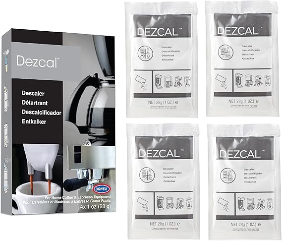 Amazon Com Urnex Dezcal Coffee And Espresso Descaler And Cleaner 4 Uses Activated Scale Remover Use With Home Coffee Brewers Espresso Machine Pod Machine Capsule Machine Kettles Garmet Steamers Coffee Machine