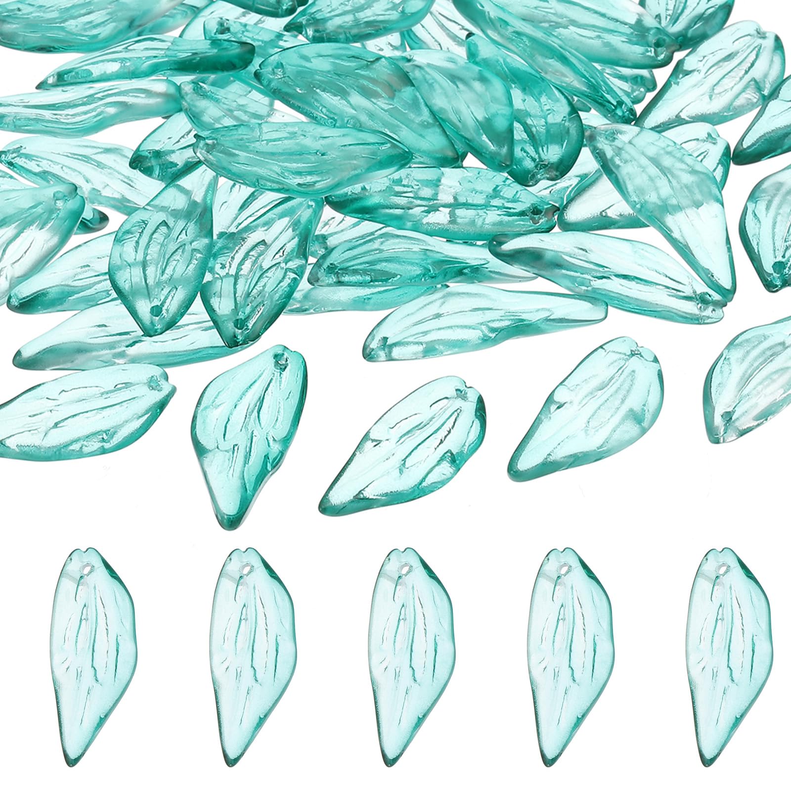 PATIKIL Leaves Beads, 50Pcs Crystal Leaves Beads Translucent Czech Glass Beads Spacer Bead for DIY Jewelry Making Bracelets Necklace, Emerald Green