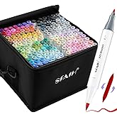 SFAIH Alcohol Markers Brush & Fine - 169 Colors Double Tipped Art Markers for Adult Coloring Illustration, Gifts for Artist Adult - Adjustable Shoulder Strap & Faux Leather Lining & Outer Zip Pocket