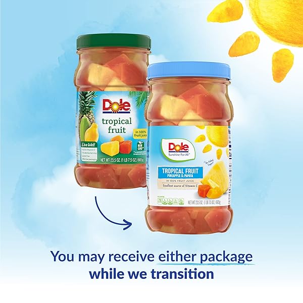 DOLE TROPICAL FRUIT IN 100% FRUIT JUICE WITH PINEAPPLE & PAPAYA, 23.5 OZ RESEALABLE JAR