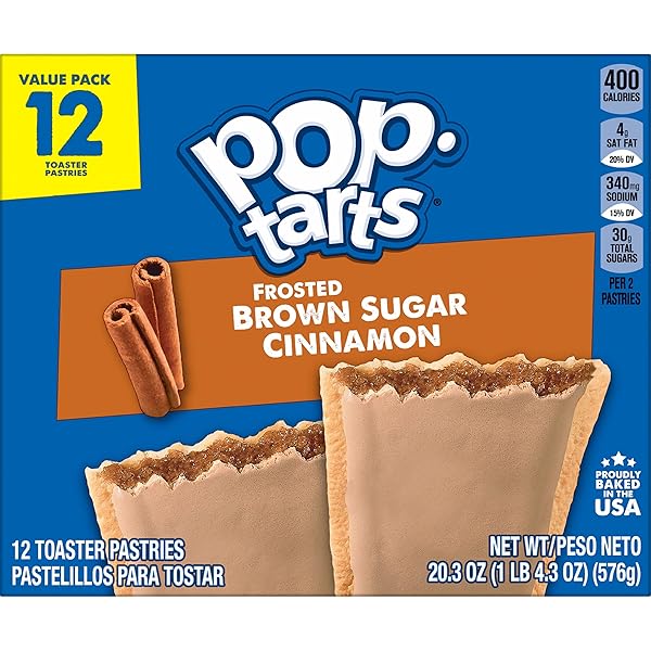 POP-TARTS TOASTER PASTRIES, BREAKFAST FOODS, KIDS SNACKS, FROSTED BROWN SUGAR CINNAMON, 20.3OZ BOX (12 POP-TARTS)