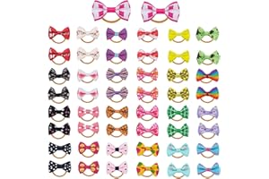 Chenkou Craft 50pcs/25pairs Puppy Yorkie Dog Hair Bows with Rubber Band Pet Grooming Products Mix Colors Varies Patterns Pet Hair Bows Dog Accessories