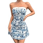 Floerns Women's Boho Floral Print Bandeau Mini Dress Strapless Summer Tube Dresses