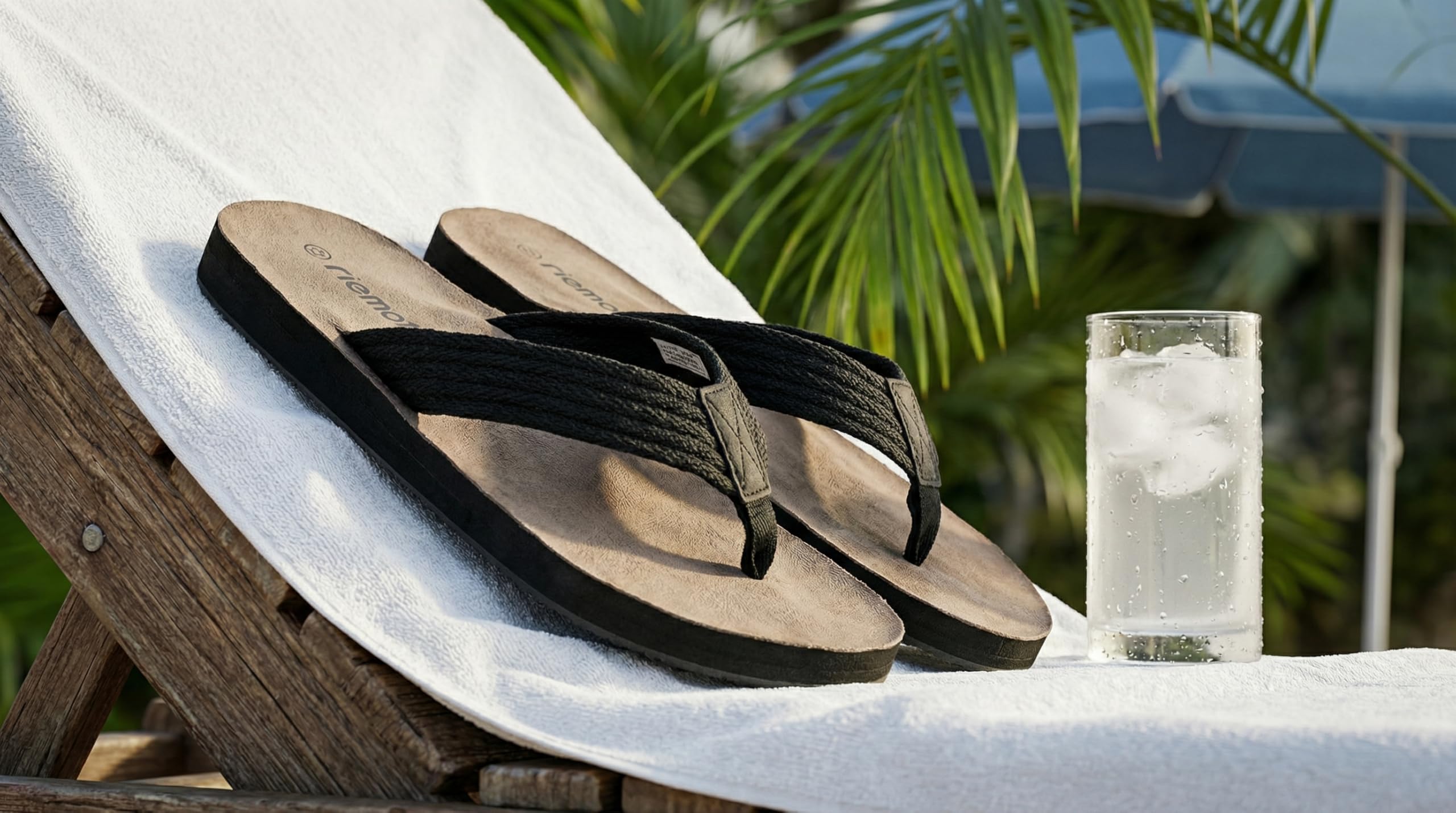 riemot Herren Flip Flops mit Fußgewölbeunterstützung, bequeme Zehentrenner mit starkem Nylonriemen, weichem Mikrovelours-Fußbett und TPR-Laufsohle für Strand, Urlaub, Sommer und Alltag Schwarz EU43 6