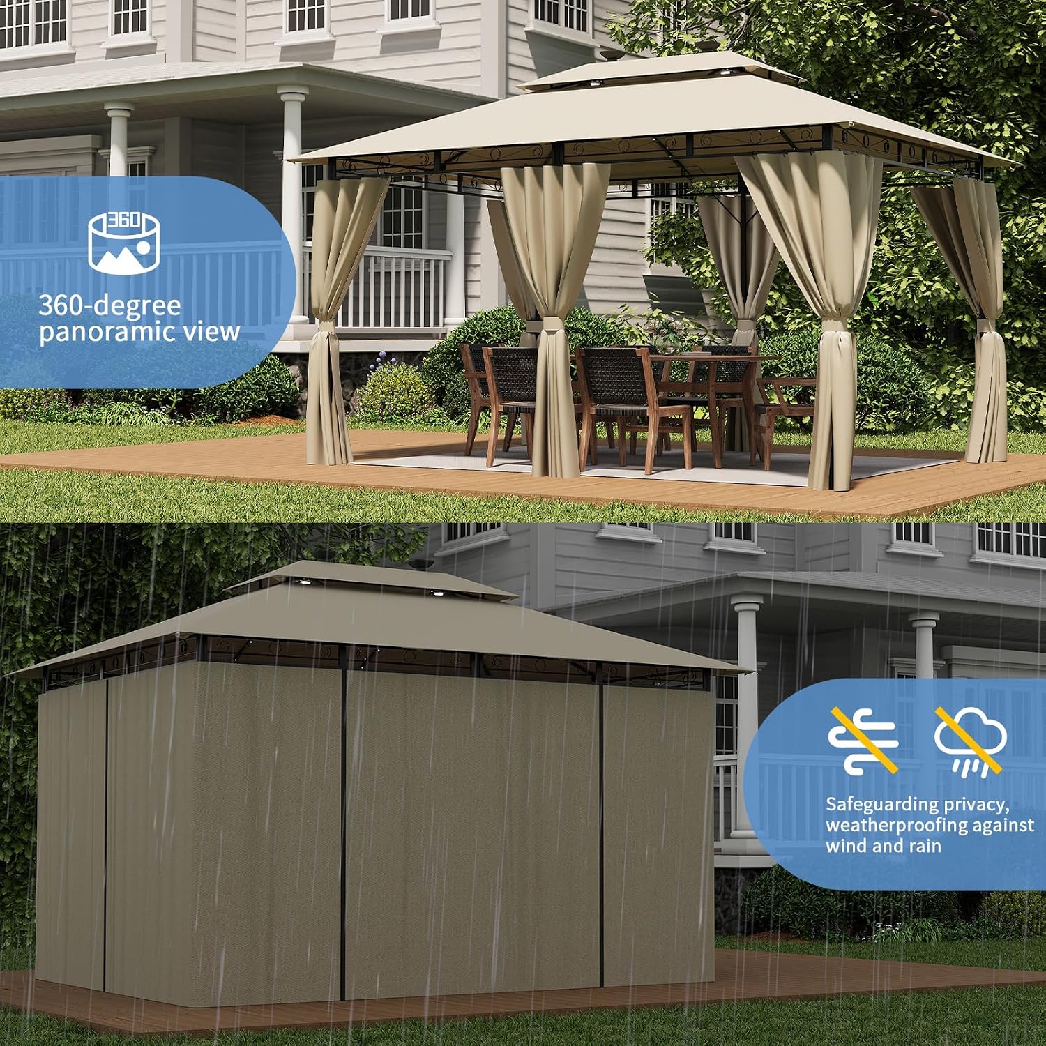 JUMMICO Gazebo 360-degree view and weatherproofing