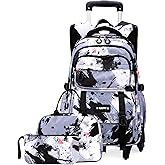 EKUIZAI Girls Trolley Backpack Set Cute Colorful Girls Rolling Backpack Middle School Trolley Schoolbag with Wheels