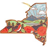 Totally Bamboo New York State Shaped Cutting Board and Charcuterie Serving Platter with Artwork by Summer Stokes, Includes Hang Tie for Wall Display