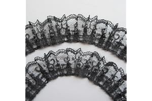 LABRICIYON Black 10 Yard Pleated Net Lace Edge Gathered Mesh Trim Ribbon 1-2/5 inch Vintage Style Black Edging Trimmings Fabric Embroidered Applique Sewing Craft Wedding Bridal Dress Cake Card DIY Decoration