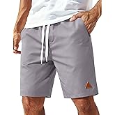 COOFANDY Mens 9" Casual Shorts with Zipper Pocket Elastic Waist Drawstring Chinos Short Summer Lightweight Cotton Shorts