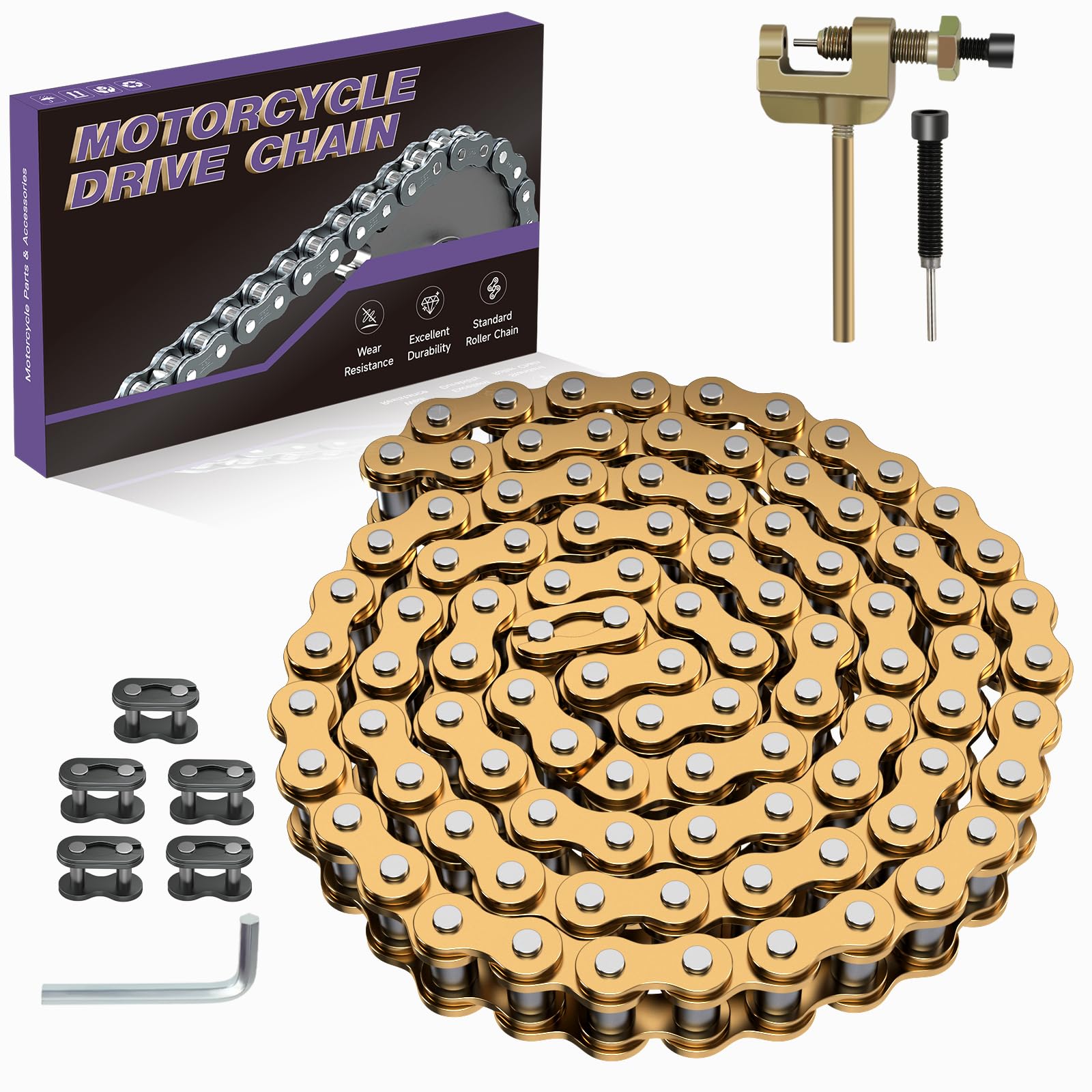 Photo 1 of CILOYU #35 Go Kart Chain 3 Feet 95 Links Replacement for Go Kart Cart Mini Bike Dirt Bike Motorcycle Powersports Parts Accessories with 35 Chain Breaker 5 Master Link