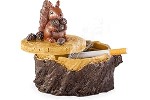 Grovind Outdoor Ashtrays for Cigarettes Cute Resin Squirrel Ashtray with Lid for Home and Garden