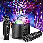 Karaoke Machine with Disco LED Lights for Adults Kids, Portable Bluetooth Speaker with 2 Wireless Microphone Toys Birthday Gifts for Boys Girls Family Home Party