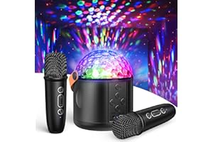 FUNFORFUN! Karaoke Machine with Disco LED Lights for Adults Kids, Portable Bluetooth Speaker with 2 Wireless Microphone Toys Christmas Birthday Gifts for Boys Girls Family Home Party