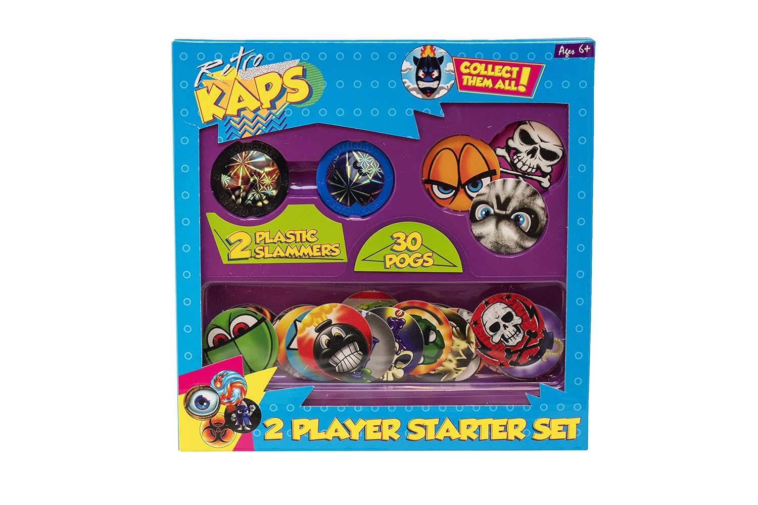 Pog Retro Kaps 2Player Starter Set Game Includes 30 Pogs