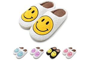 WELLNESSICA Original Smiley Face Slippers for Women - Preppy Slippers Retro Soft Plush Comfy Slippers for Women Happy Face Slippers for Women Trendy Indoor and Outdoor House Slippers for All Ages