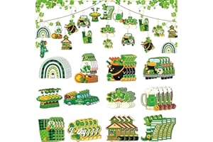 BDUSXYZ 48 Pieces St. Patricks Wooden Hanging Ornaments with Ropes St Patrick's Day Gnomes Ornaments Decorations for Tree Party Decor - A