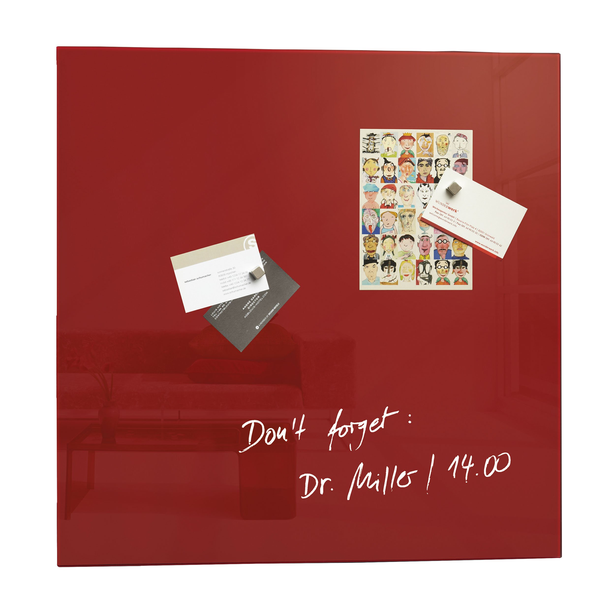 SIGEL GL202 Premium Glass magnetic Board, glossy surface, 100 x 100 cm, easy mounting, Red - Artverum