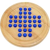 WE Games Solid Wood Marble Solitaire Game, Blue Glass Marbles, Wooden, Table Games, Home Decor, Great for Living Room Decor, Birthday Gifts, Coffee Table Game
