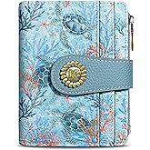 Kelvoris Sea Turtle Small Rfid Women Wallet Bifold Zipper Coin Pocket PU Leather Compact Cash Credit Card Holder Travel Wallet for Female Ladies Teen Girls 1 ID Window 10 Card Slots