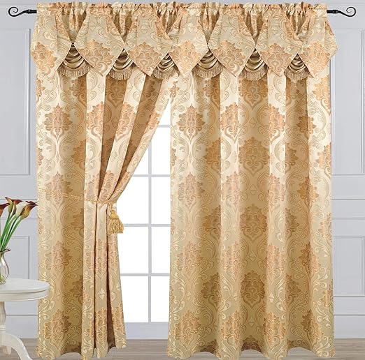 Amazon Com Luxury Jacquard Curtain Panel With Attached Waterfall