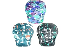 Leekalos One Size Adjustable Reusable Swim Diaper Boys & Girls, Swim Diapers for Baby Shower Gifts & Swimming Lessons, Pack of 3 (Fish, Small)