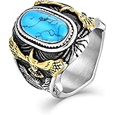 Wisbal Retro Turquoise Ring for Men Stainless Steel Oval Biker Ring Jewelry for Men,Size7-15