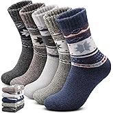 Yeblues 5 Pairs Winter Warm Thick Wool Socks for Men, Thermal Wool Hiking Socks, Breathable Cozy for Men Cold Weather