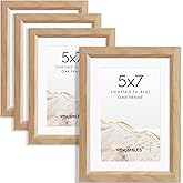 Venusmiles 5x7 Picture Frame Set of 4 Natural Solid Oak Photo Frames with 4x6 Removable Mat Wall Hanging Large Handcrafted Frame with HD Plexiglass Wall and Tabletop Display Large Poster Frame